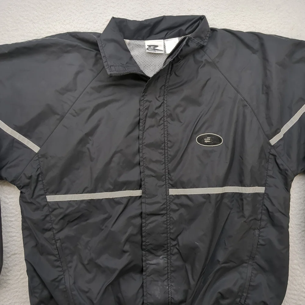 Road Runner Jacket Mens Large Black Windbreaker Reflective Nylon Y2K 2000s Zip